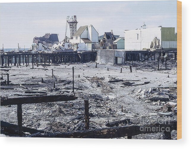 The Old Venice California Pier Burned Down - Home To Lawrence Welk's Tv Show. Wood Print featuring the photograph Historic Venice Pier in California burned down over 40 years ago - home to Lawrence Welk's TV Show. by Robert Birkenes