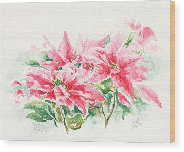 Greeting Cards Wood Print featuring the painting Holiday Flowers by Elisabeta Hermann
