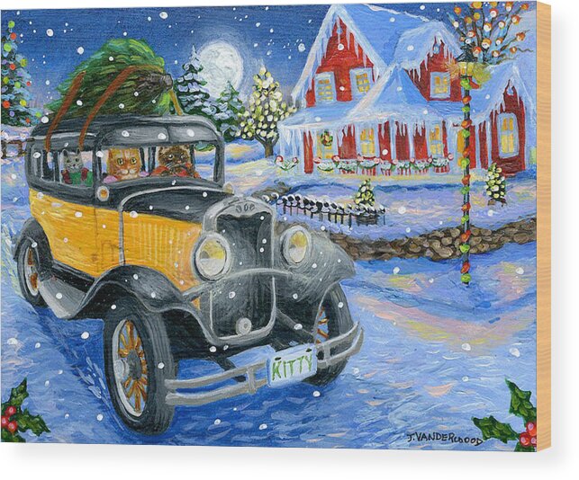 Car Wood Print featuring the painting Holiday Spirit by Jacquelin L Westerman