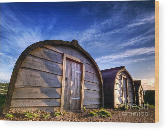 Sunrise Wood Print featuring the photograph Holy Isle Boat Huts by Richard Burdon