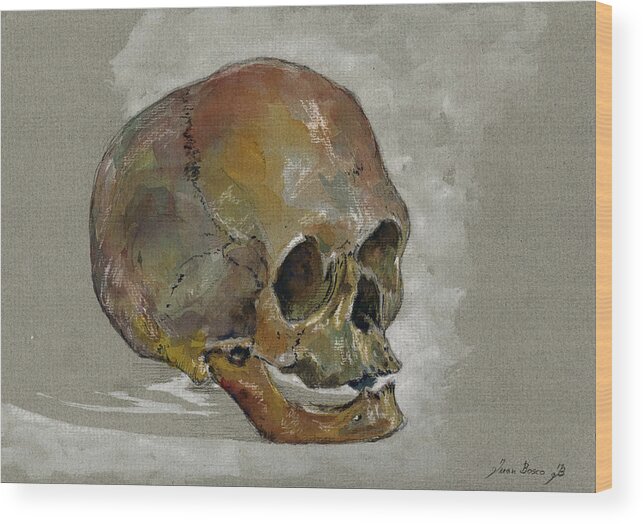 Human Wood Print featuring the painting Human Skull study by Juan Bosco