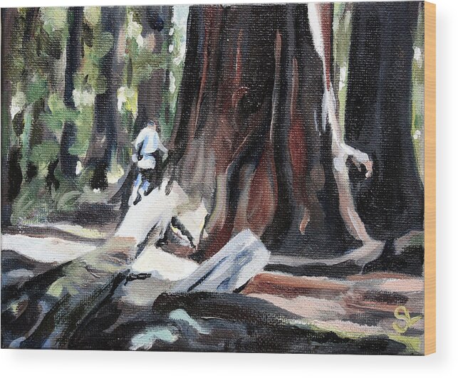 Redwood Wood Print featuring the painting Humboldt Redwoods by Sarah Lynch