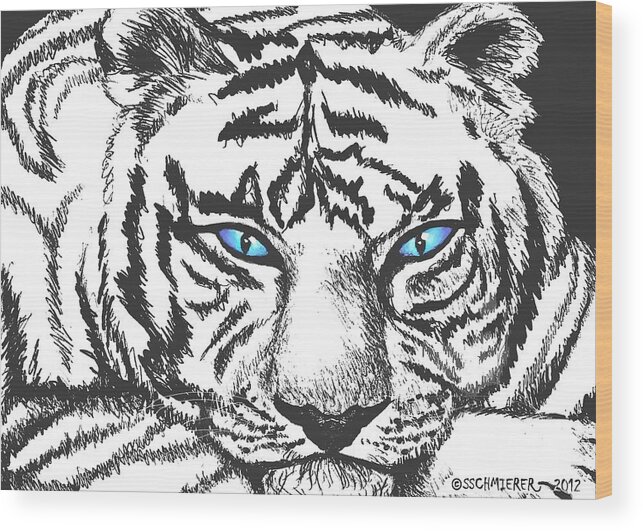 Tiger Wood Print featuring the drawing Hungry Eyes by SophiaArt Gallery
