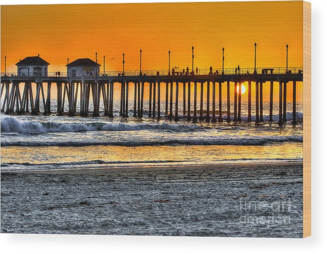 Sun Wood Print featuring the photograph Huntington Beach Sunset by Jim Carrell