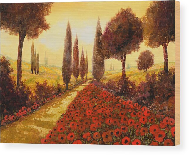 Poppy Fields Wood Print featuring the painting I Papaveri In Estate by Guido Borelli