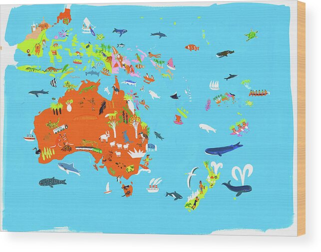 Abundance Wood Print featuring the photograph Illustrated Map Of Australasian by Ikon Ikon Images