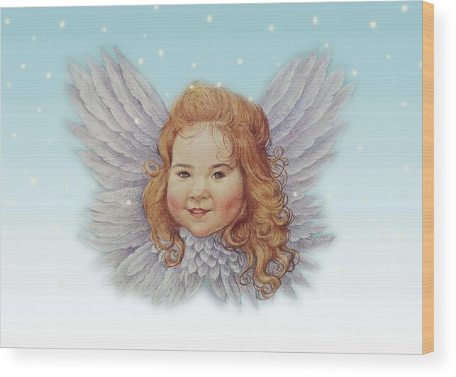Enchantment Wood Print featuring the painting Illustrated Twinkling Angel by Judith Cheng