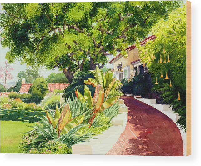 Southern California Wood Print featuring the painting Inn at Rancho Santa Fe by Mary Helmreich
