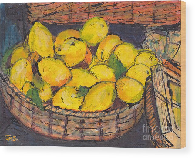 Painting Wood Print featuring the painting Italian Lemons by Jackie Sherwood