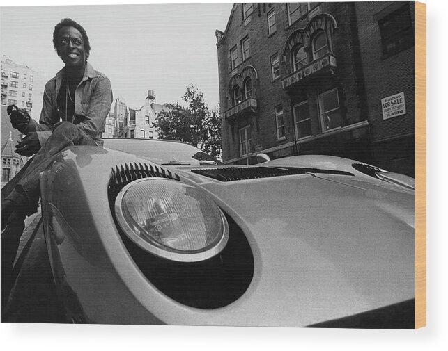 Music Wood Print featuring the photograph Jazz Musician Miles Davis Sitting On The Hood by Mark Patiky