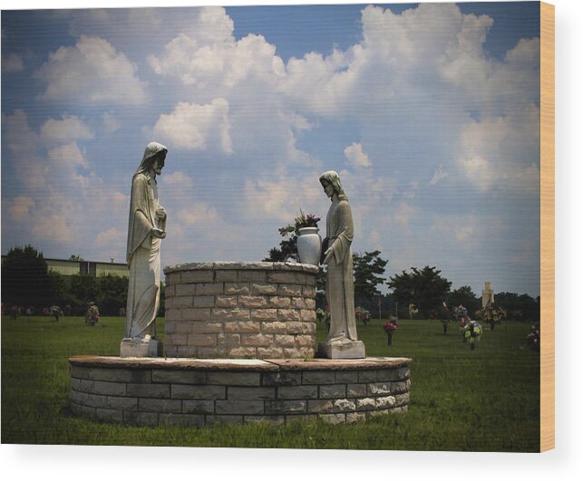 Jesus Wood Print featuring the photograph Jesus and the Woman At The Well Cemetery Statues by Kathy Clark