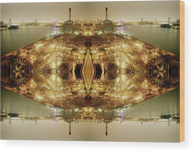 Outdoors Wood Print featuring the photograph Kaleidoscope Image Of Brooklyn At Night by Silvia Otte