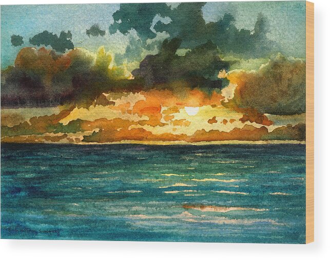 Sunrise Wood Print featuring the painting Kapaa Sunrise by Lynda Hoffman-Snodgrass