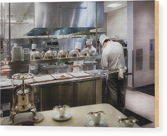 Kitchen Wood Print featuring the photograph Kitchen - The chefs at the Eiffel Tower Restaurant by Mike Savad