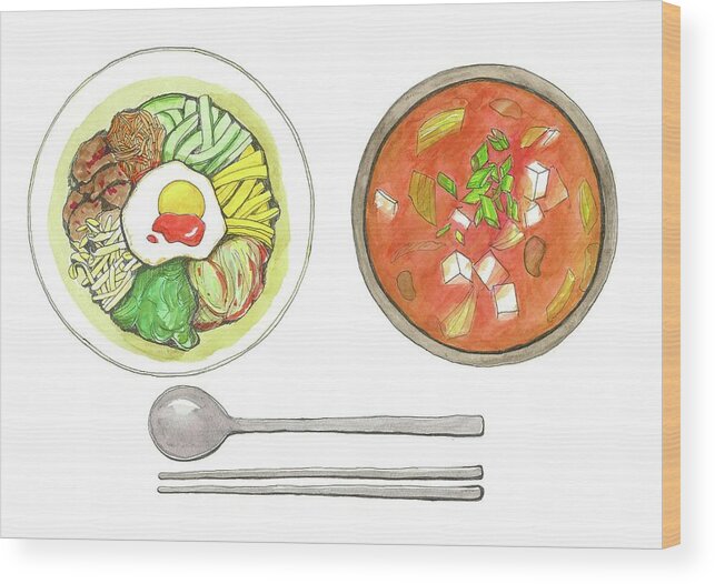 Food Wood Print featuring the digital art Korean Food by Kana hata