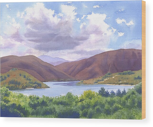 California Wood Print featuring the painting Lake Hodges San Diego by Mary Helmreich
