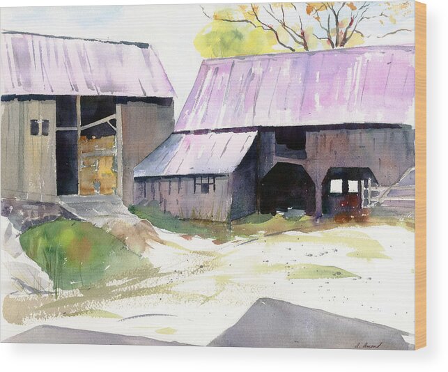 Vermont Wood Print featuring the painting Landgrove Barns by Amanda Amend
