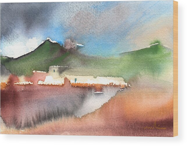 Travel Wood Print featuring the painting Landscape of Lanzarote 04 by Miki De Goodaboom