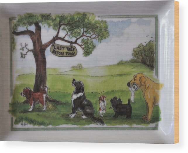 Animals Wood Print featuring the photograph Last Tree Dogs Waiting In Line by Jay Milo