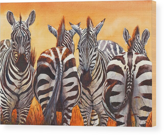 Zebra Wood Print featuring the painting Lets Face It We Are Lost by Peter Williams