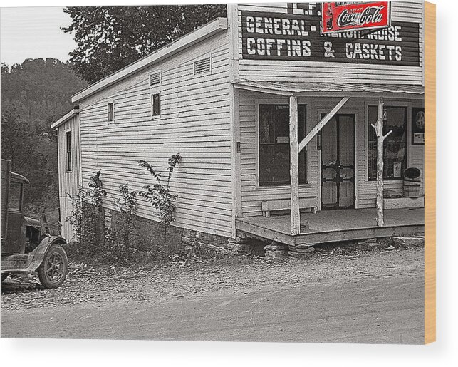 L.f. Kitts General Store Selling Coffins And Caskets Coca-cola Sign Maynardville Tennessee Ben Shahn Photo October 1935-2014 Wood Print featuring the photograph L.F. Kitts store selling coffins and caskets Coca-Cola sign Maynardville Tennessee Ben Shahn 10-'35 by David Lee Guss