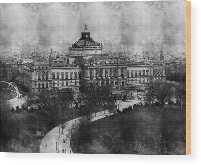 Library Of Congress Washington Dc 1902 Sketch Wood Print featuring the photograph Library of Congress Washington DC 1902 Sketch by Celestial Images