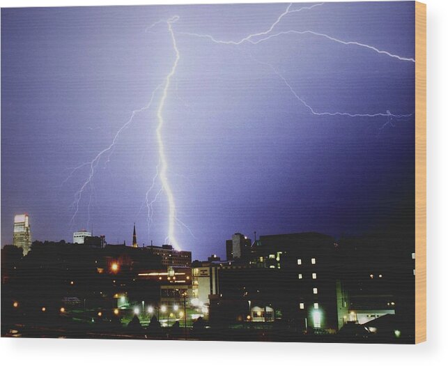Omaha Wood Print featuring the photograph Lightning strike in Omaha by Jetson Nguyen
