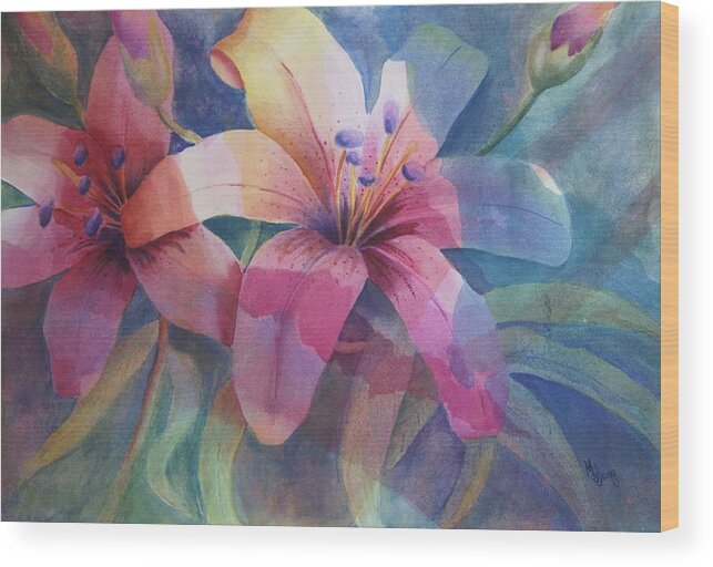 Flower Wood Print featuring the painting Lilies of Water by Mary Jo Jung