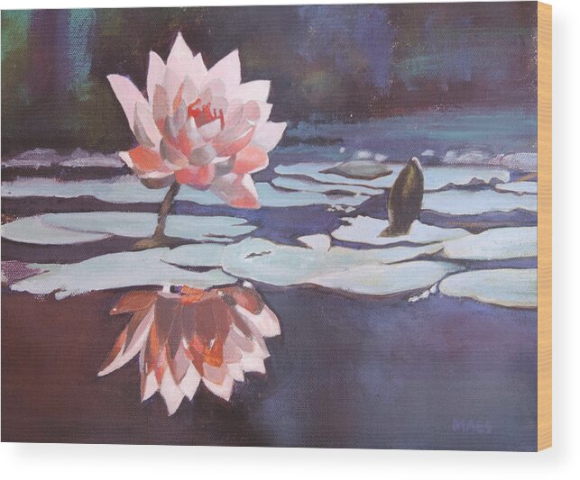 Waterlily Wood Print featuring the painting Lily and Bud by Walt Maes