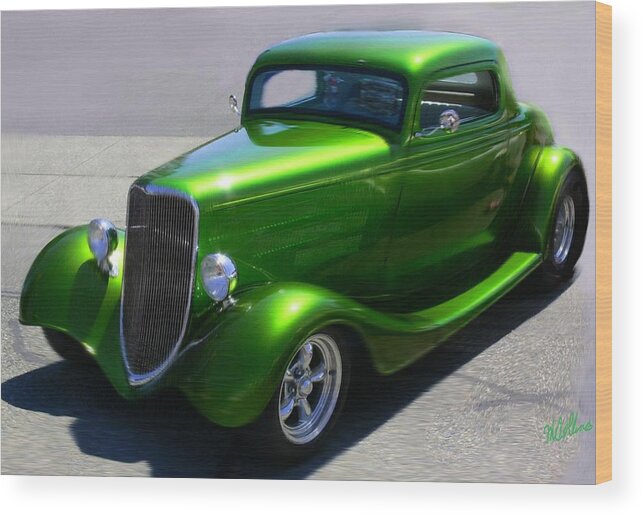 Green Wood Print featuring the digital art Lime Green Auto by Mary M Collins