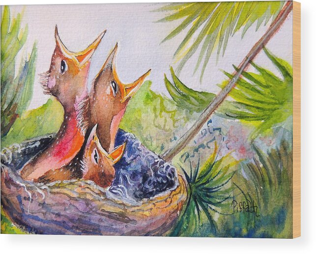 Baby Birds Wood Print featuring the painting Little beaks by Patricia Piffath