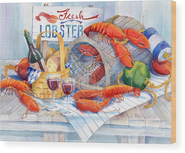Lobster Wood Print featuring the painting Lobsters Galore by Paul Brent