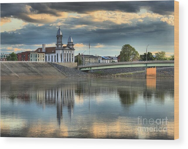 Lock Haven Court House Wood Print featuring the photograph Lock Haven Clock Tower Reflections by Adam Jewell