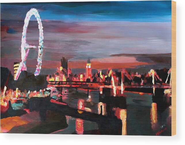 London Wood Print featuring the painting London Eye Night by M Bleichner