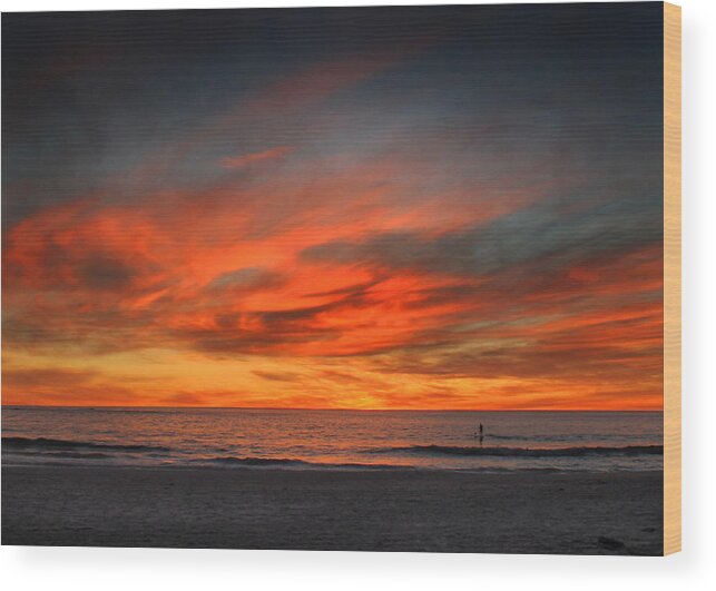 Sunset Wood Print featuring the photograph Lone Boarder by Ed Pettitt