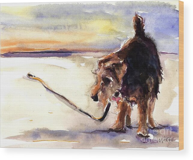 Terrier Wood Print featuring the painting Long Walks and Sunsets by Molly Poole