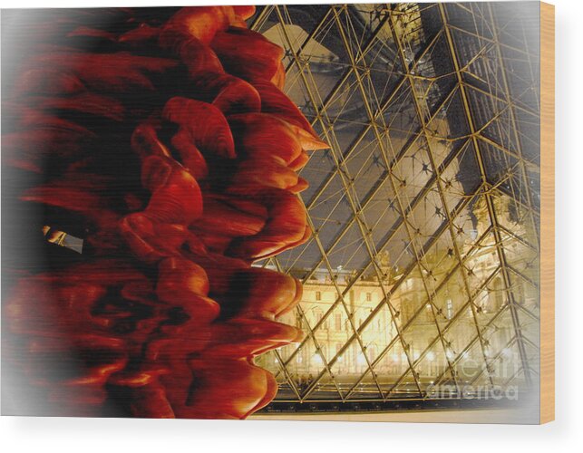 Paris Wood Print featuring the photograph Louvre Pyramid and Red Sculpture by Jacqueline M Lewis