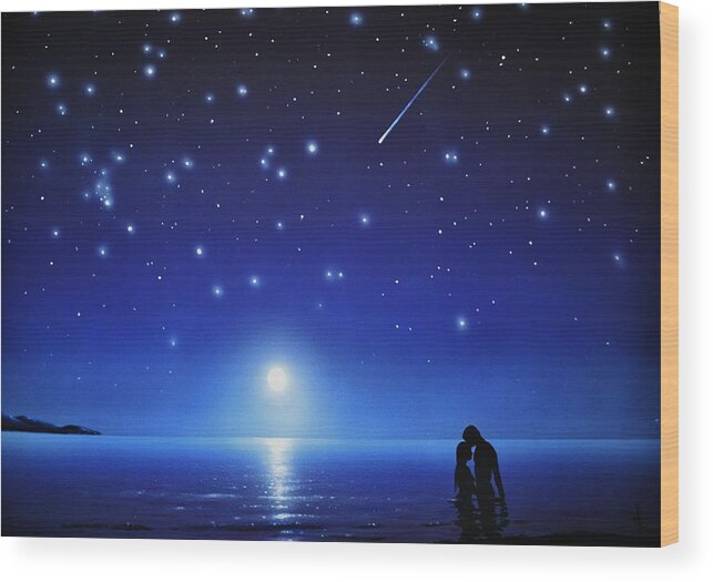 Full Moon Wood Print featuring the painting Love by moonlight by Thomas Kolendra