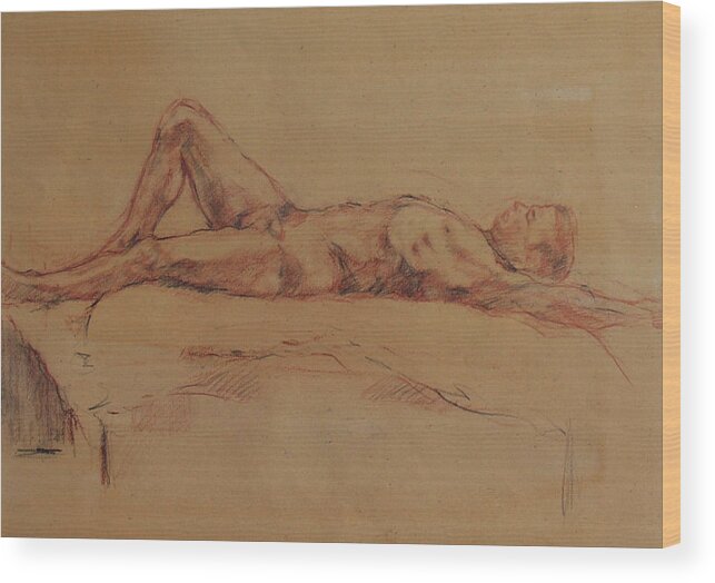 Nude Wood Print featuring the drawing Male Nude 3 by Becky Kim