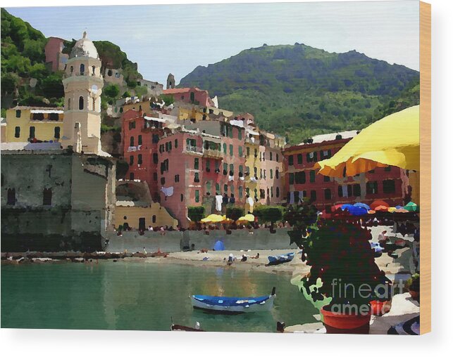 Cinque Terre Italy Wood Print featuring the photograph Waterfront - Vernazza - Cinque Terre - Abstract by Jacqueline M Lewis
