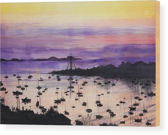 Marblehead Wood Print featuring the painting Marblehead Sunset Watercolor by Michelle Constantine