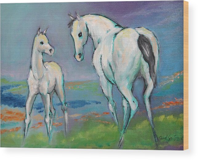 Mare And Foal Wood Print featuring the painting Mare and Foal by Carol Jo Smidt