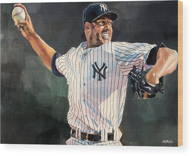 Mariano Rivera Wood Print featuring the painting Mariano Rivera - New York Yankees by Michael Pattison