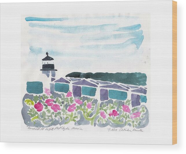 Maine Wood Print featuring the painting Marshall Point Beach Roses by Catinka Knoth
