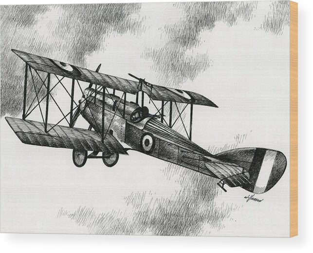 Airplane Drawing Wood Print featuring the drawing Martinsyde G 100 by James Williamson