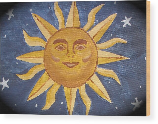 Sun Wood Print featuring the painting Meditation Sun by Angie Butler