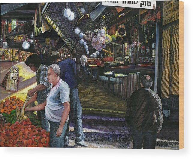 Gaye Elise Beda Wood Print featuring the painting Men of Commerce Jerusalem by Gaye Elise Beda