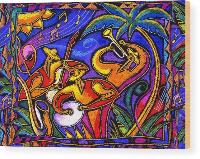 Jazz Paintings Paintings Wood Print featuring the painting Latin Music by Leon Zernitsky