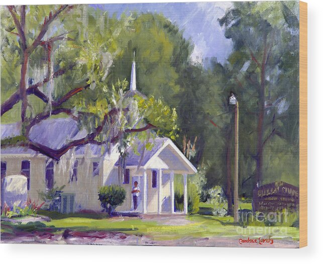  Blue Sky Wood Print featuring the painting Michelville Church by Candace Lovely