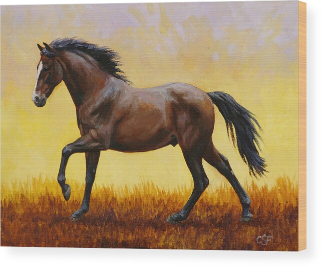 Horse Wood Print featuring the painting Midnight Sun by Crista Forest